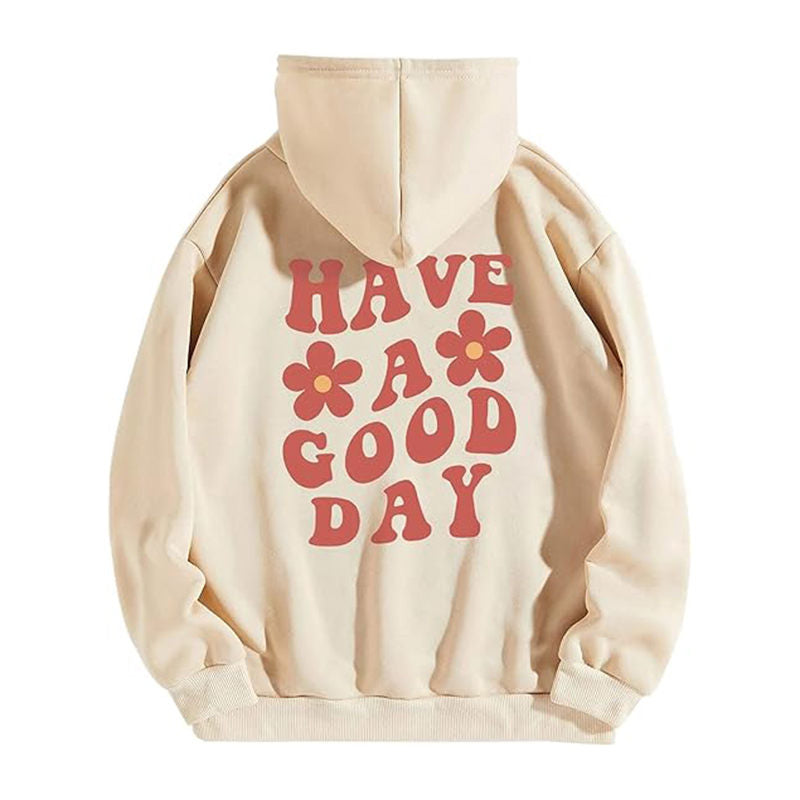 Beakey Womens Oversized Hoodies Letter Print Fleece Pullover Long Sleeve-Apricot