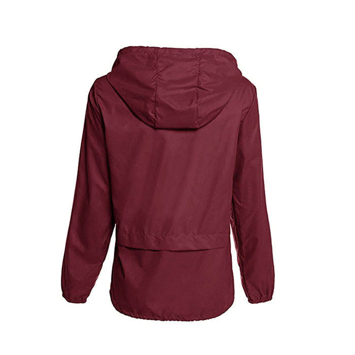 Beakey Women Lightweight Waterproof Raincoat Packable Outdoor Hooded Windbreaker-Wine Red-AL1064