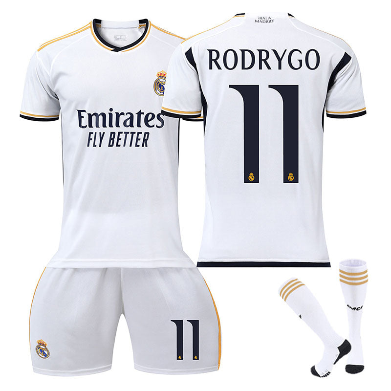 Beakey Real Madrid Home Jersey RODRYGO #11 Soccer Jersey Kids Adult 3Pcs Jersey Kits