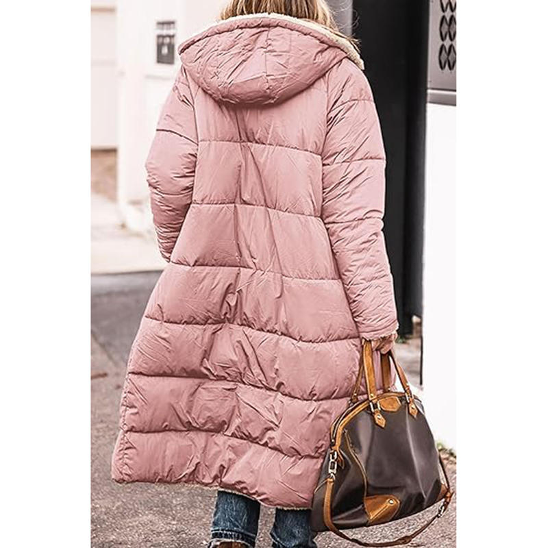 Beakey Womens Long Coats with Hood Fleece Lining Oversized Jackets-Lotus Color
