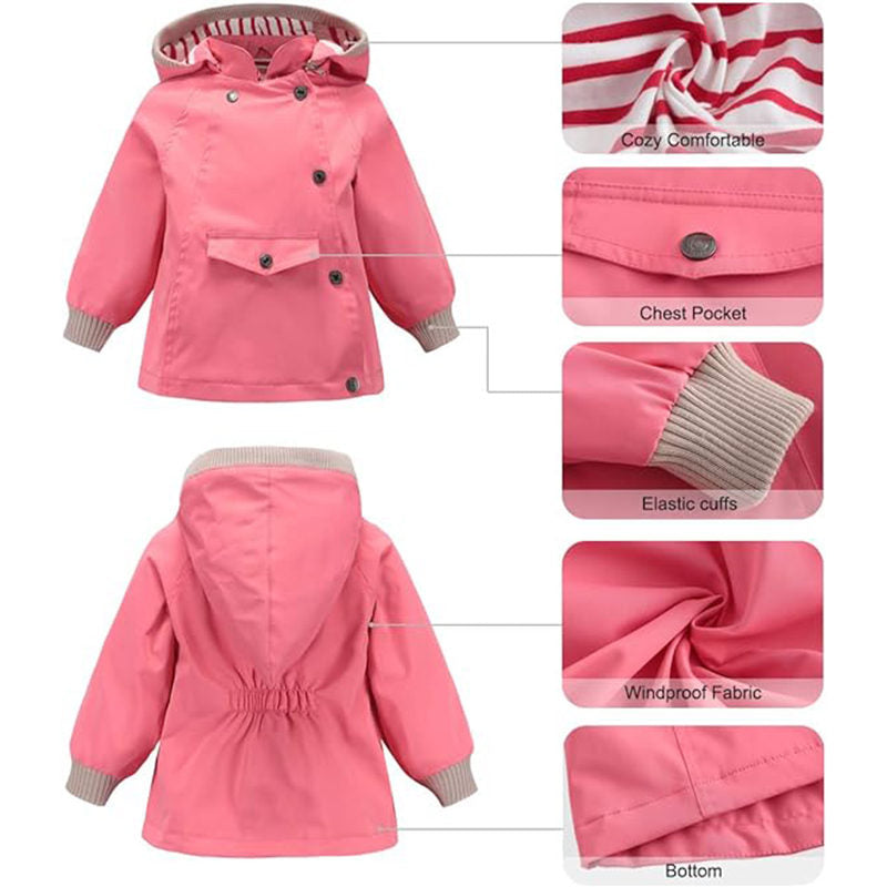 Beakey Kids Rain Jacket with Removable Hood Windproof for Spring Fall-Pink