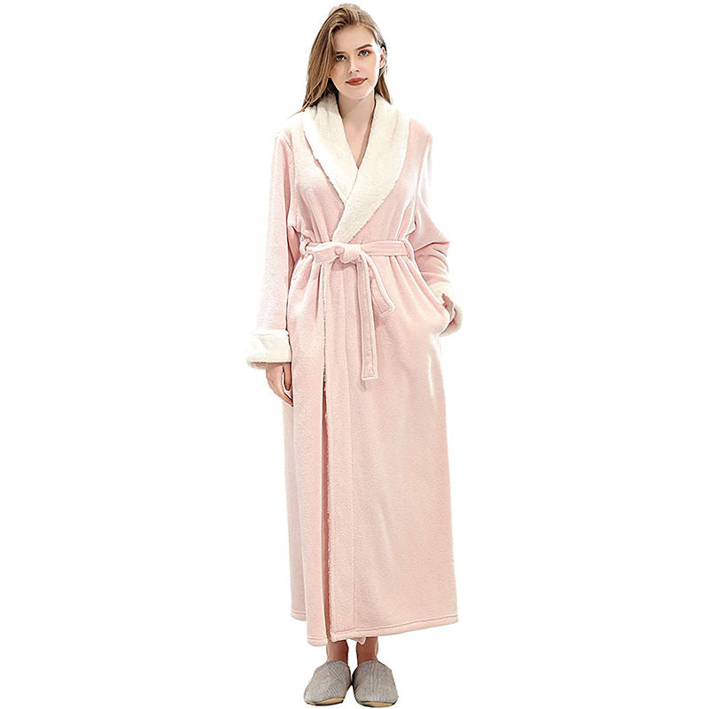 Beakey Womens Winter Robe Soft Plush Warm Spa Long Bathrobe Pajamas-Pink