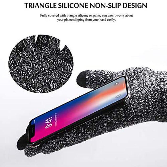 Beakey Winter Man Gloves Upgraded Touch Screen Anti-Slip Silicone Gel Elastic Cuff Thermal-Black+Black White-DZ32