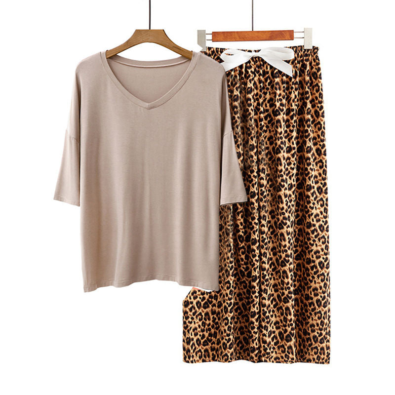 Beakey Womens Pajama Set Print Sleepwear Soft V-Neck Short Sleeve Top With Pants-19