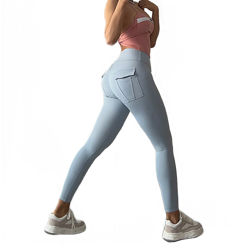 Beakey Womens Yoga Pants High Waist Leggings with Pockets for Workout-Sky Blue