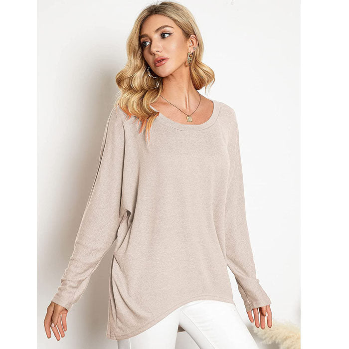 Beakey Women's Batwing Sleeve Off Shoulder Oversized Baggy Tops Casual Sweater-Dark Khaki-8889
