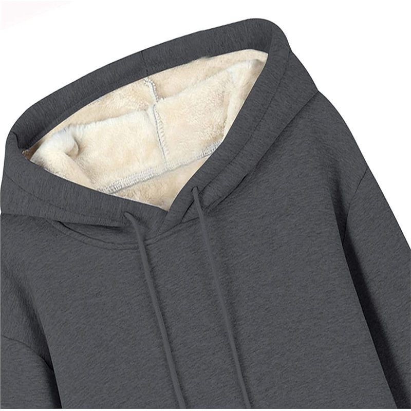 Beakey Ladies Winter Warm Fleece Lined Pullover Casual Hooded Sweatshirt-Grey