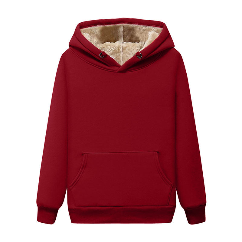 Beakey Ladies Winter Warm Fleece Lined Pullover Casual Hooded Sweatshirt-Red