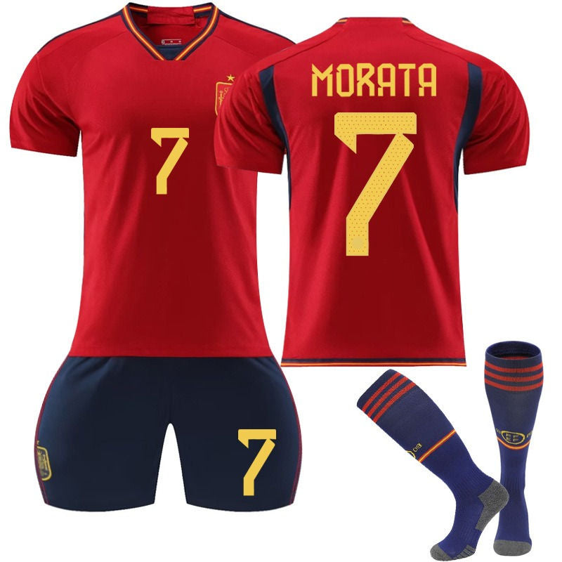 Beakey MORATA #7 Spain Home Jersey 2022/23 Soccer Jersey Kit Football T-shirt Set For Adult Kids