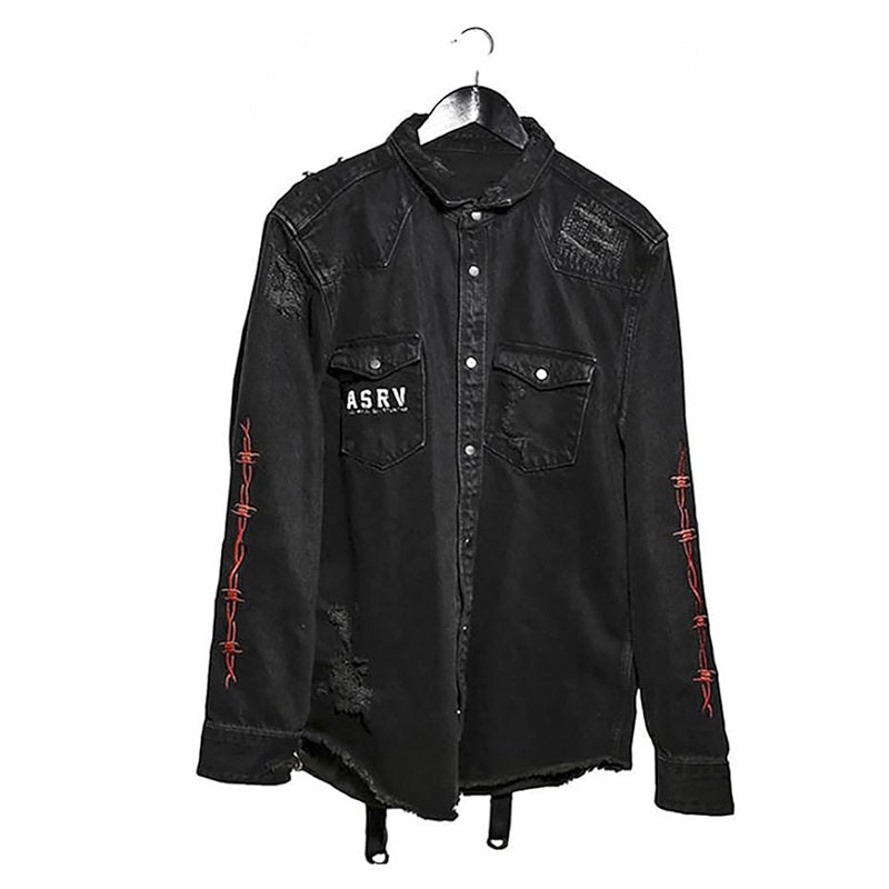 Beakey Mens Denim Jacket Distressed Ripped Hip Hop Outwear Oversized-Skull