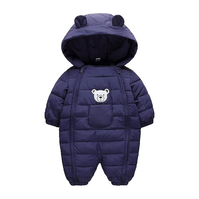 Beakey Baby Warm Romper with Bear Hood Winter Snowsuit for 0-18 Months-Navy Blue