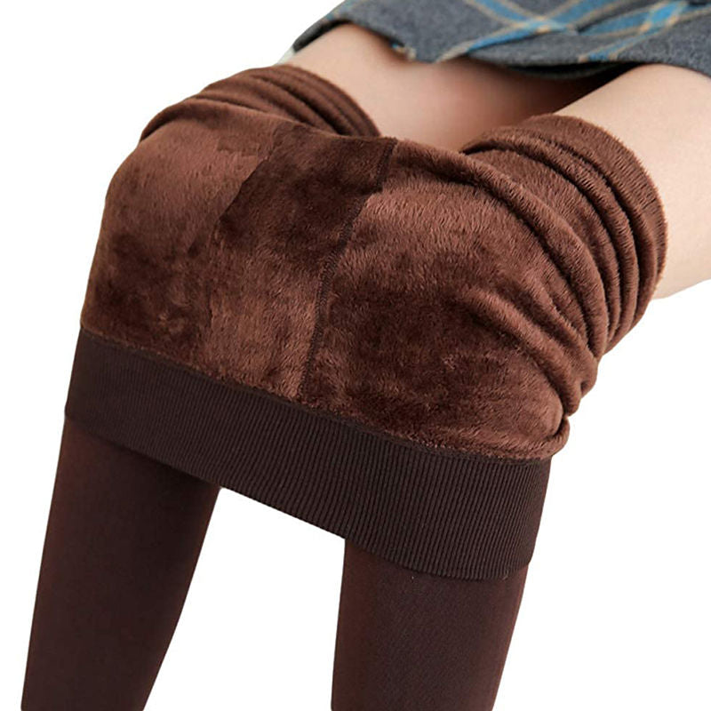 Beakey Winter Warm Fleece Lined Elastic Leggings Pants for Women-Brown