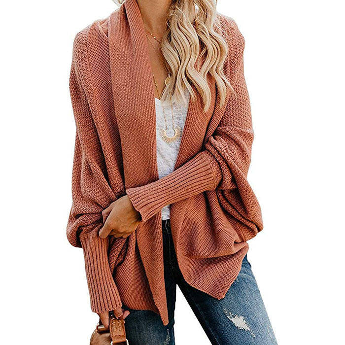 Beakey Women's Batwing Knitted Oversized Slouchy Solid Cardigan Sweater Knit Outwear-Red Coffee