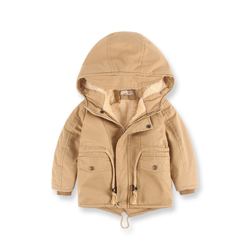 Beakey Kids Winter Jacket with Hood & Pockets Fleece Lining Outwear-Beige