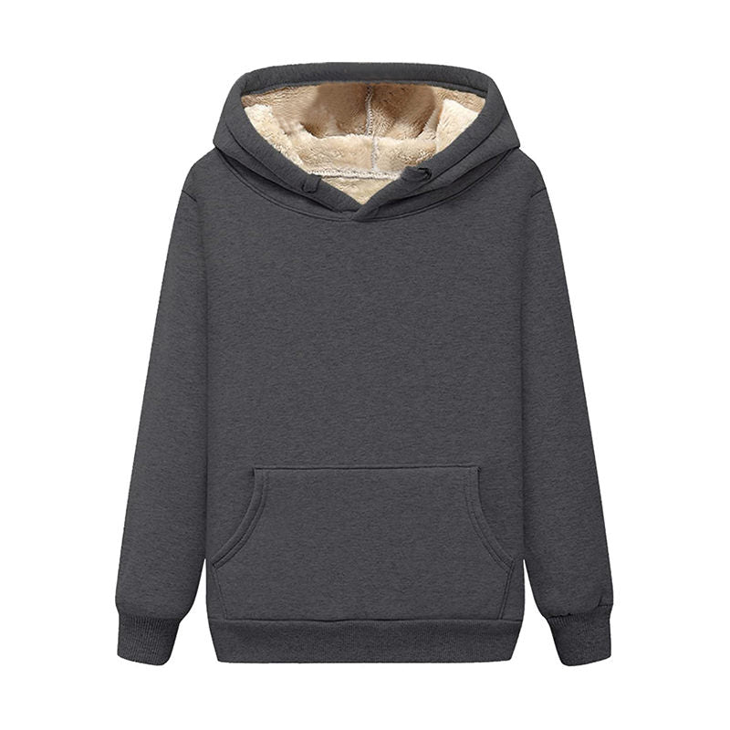 Beakey Ladies Winter Warm Fleece Lined Pullover Casual Hooded Sweatshirt-Grey