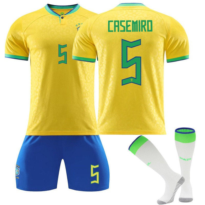 Beakey CASEMIRO #5 Brazil Home B-Jersey 2022/23 Soccer B-Jersey Kit Football T-shirt Set For Adult Kids