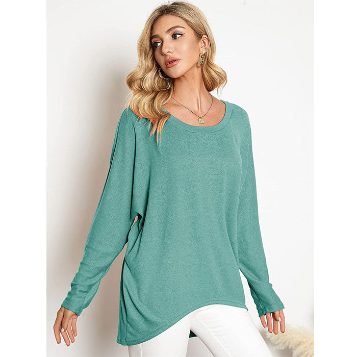 Beakey Women's Batwing Sleeve Off Shoulder Oversized Baggy Tops Casual Sweater-Green-8889
