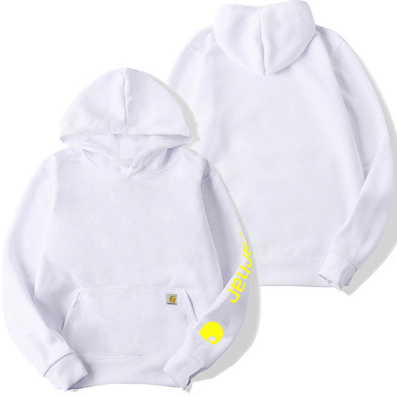 Beakey Mens Basic Hoodie with Pocket Long Sleeve Letter Print Sweatshirt-White