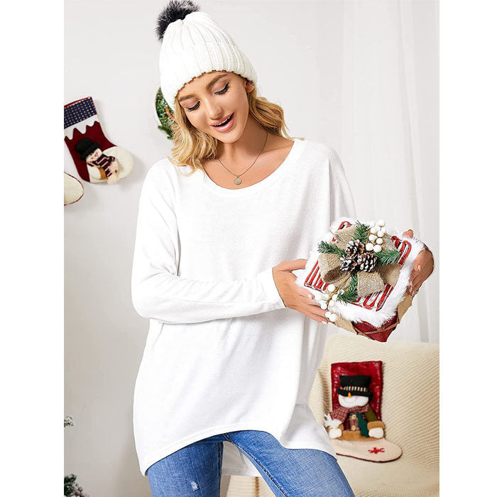 Beakey Women's Batwing Sleeve Off Shoulder Oversized Baggy Tops Casual Sweater-White-8889