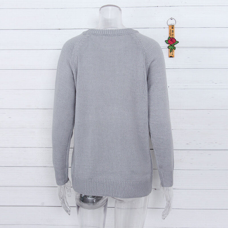 Beakey Women's Long Sleeve Pullover Sweater CrewNeck Cute Heart Knit Sweater-Grey