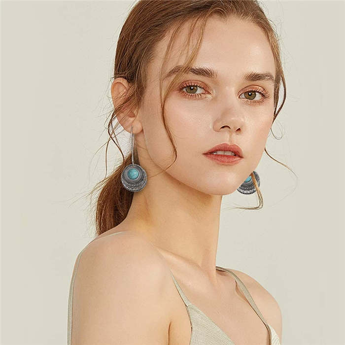 Beakey 36 Pairs Fashion Hollow Drop Dangle Earrings Set Bohemian National Style Eardrop With Bronze-Silver Series