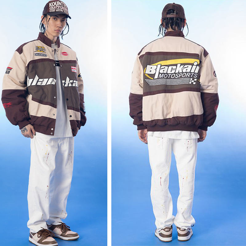 Beakey Motorcycle Jacket for Women Men Button-Down Baseball Coat-Brown