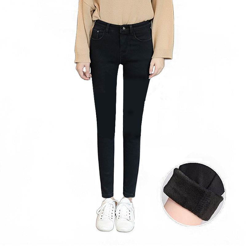 Beakey Womens Fleece Jeans with Pockets High Waist Stretch Pants-105-Black