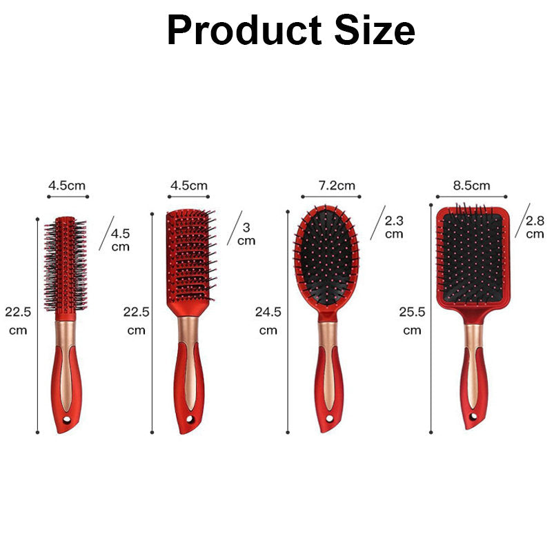 Beakey 4 Pcs Hair Brush Anti Static Massage Oval Comb for Women Men-Red