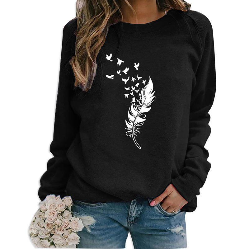 Beakey Womens Casual Long Sleeve T-Shirt Crew Neck Pullover-Black
