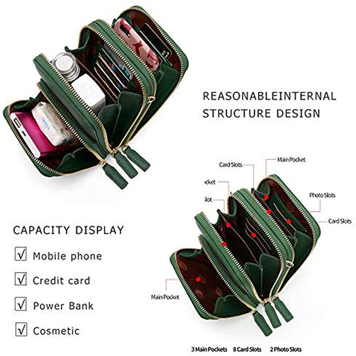Beakey Crossbody Phone Bag for Women Small Shoulder Bag Cell Phone Wallet Purses and Handbags with 14 Credit Card Slots-Darkgreen