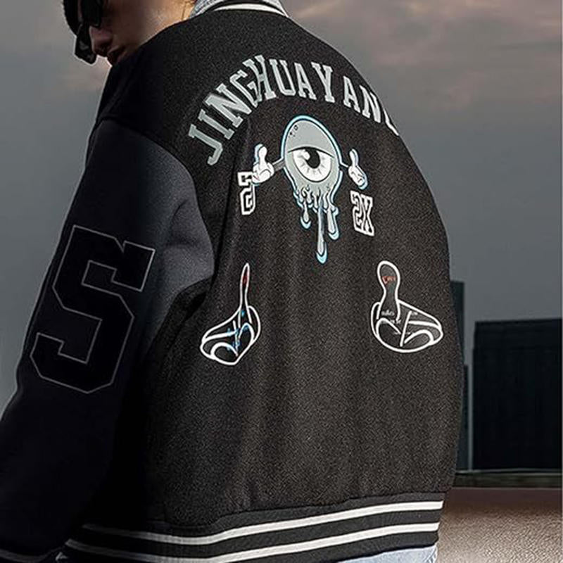 Beakey Y2K Varsity Jacket Unisex Embroidery print Baseball Coat Streetwear-Black