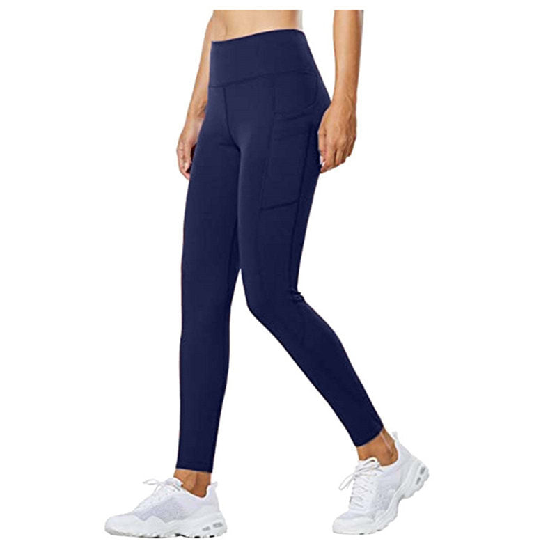 Beakey Womens High Waist Yoga Pants with Pockets Fashionable Leggings-Blue