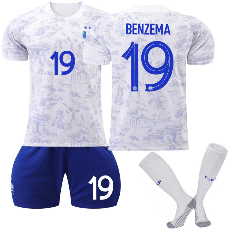 Beakey France National Team Away Jersey 2022-23 BENZEMA #19 Soccer Jersey for Kids Adult
