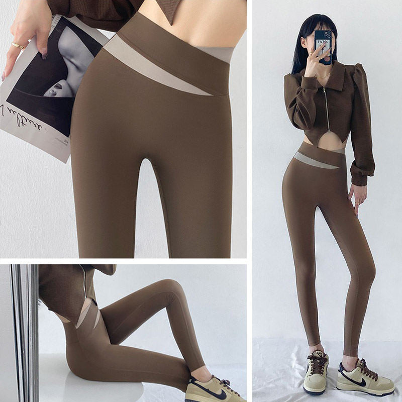 Beakey Womens Legging Cross High Waist Butt Lifting Yoga Pants for Spring-Coffee