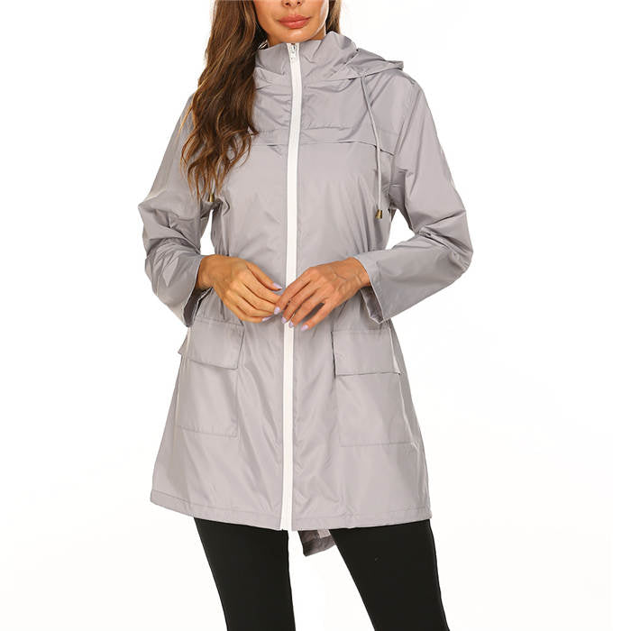 Beakey Rain Jackets Womens Lightweight Hooded Waterproof Outdoor Hiking Clothes-Gray-HYY0726