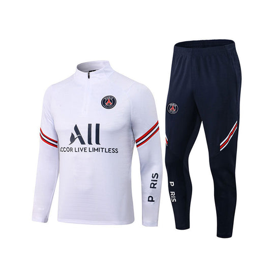 Beakey Soccer Suit Football Training Suit with Long Sleeves Half Zipper for Kids Adult-White