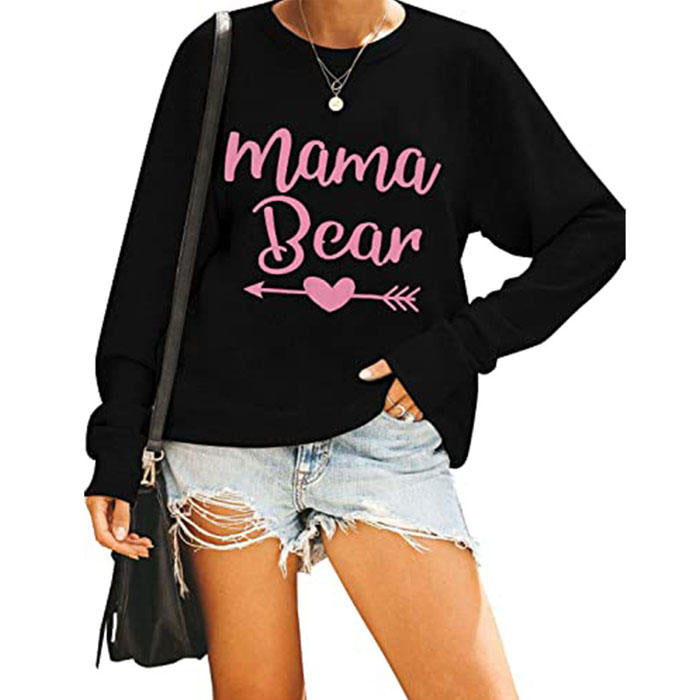 Beakey Women's Cute Long Sleeve Top Loose Crewneck Pullover Sweatshirt-Black-JP201124