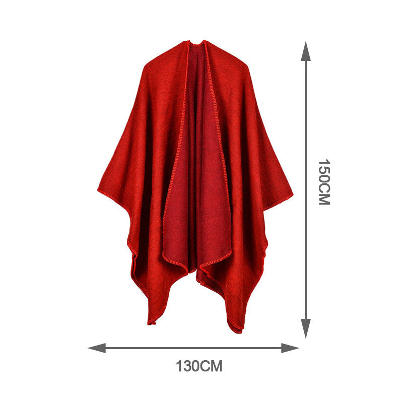 Beakey Womens Faux Cashmere Large Shawl Warm Cape Sweater Coat-Red