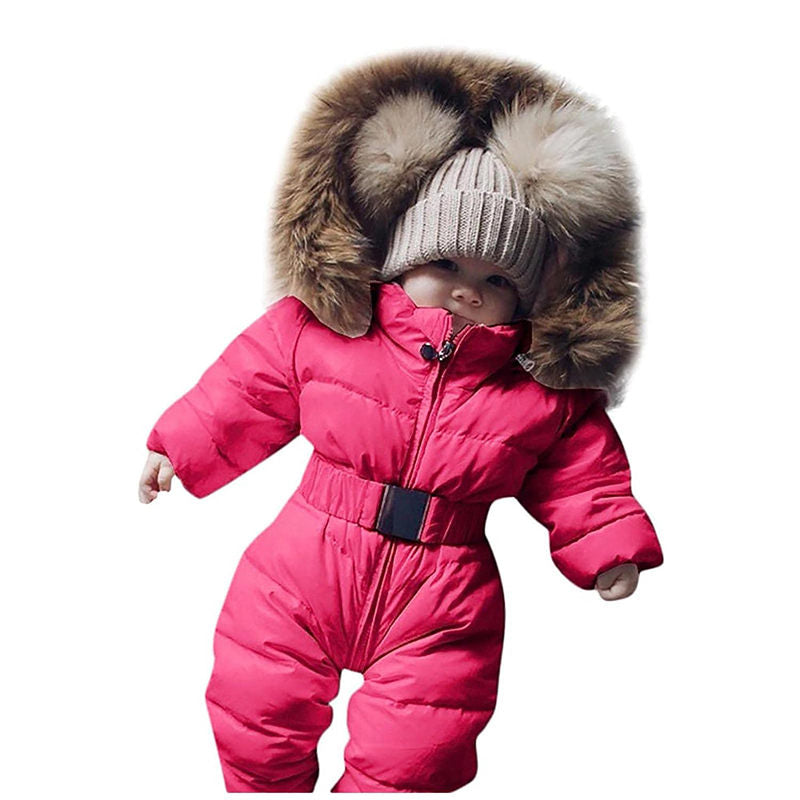 Beakey Newborn Snowsuits with Removable Hood Warm Padded Coat Winter-Rose Red