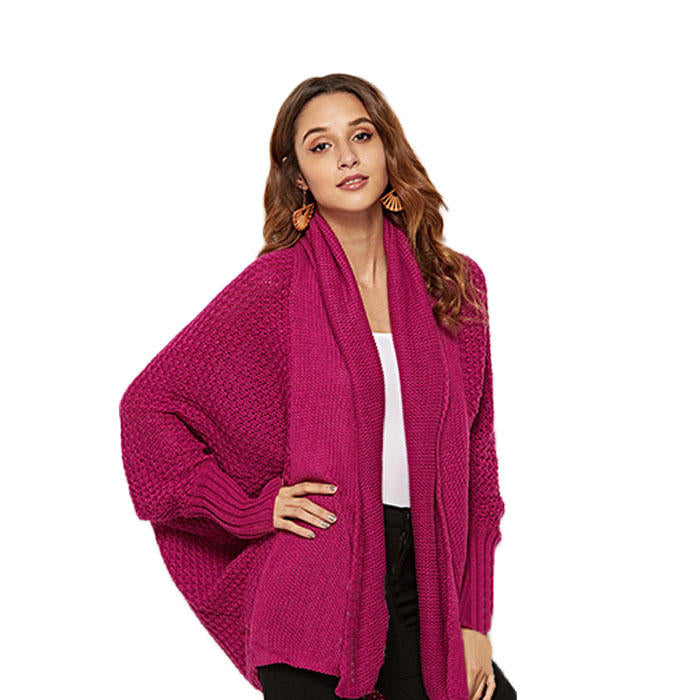 Beakey Women's Batwing Knitted Oversized Slouchy Solid Cardigan Sweater Knit Outwear-Rose