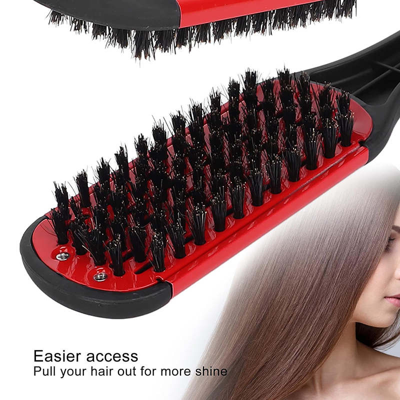 Beakey Boar Bristle Hair Brush Double Sided for Straightening Curling-Red