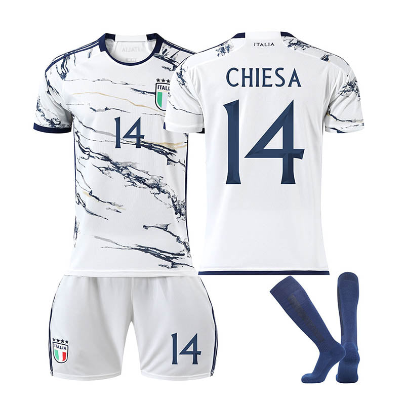 Beakey Italy Away Jersey CHIESA #14 Soccer Jersey Kids Adult 3-Pieces Jersey Kits