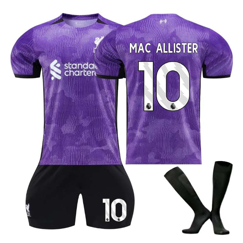 Beakey Liverpool Second Away Jersey MAC ALLISTER #10 Soccer Jersey Kids Adult 3-Pieces Jersey Kits