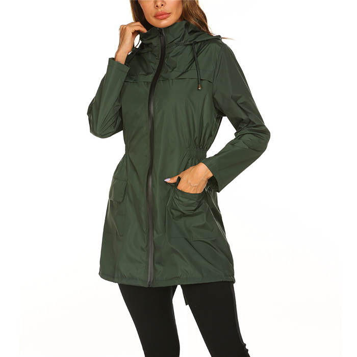 Beakey Rain Jackets Womens Lightweight Hooded Waterproof Outdoor Hiking Clothes-Dark Green-HYY0726