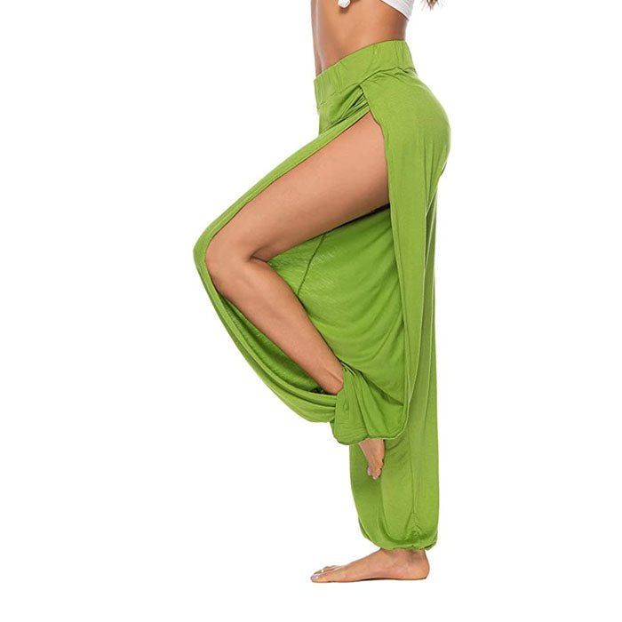 Beakey Women's Yoga Harem Pants Casual Loose Side Slit Hippie Long Pants-Green-8006