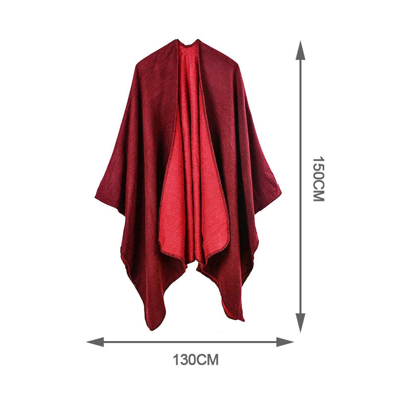 Beakey Womens Faux Cashmere Large Shawl Warm Cape Sweater Coat-Red Wine