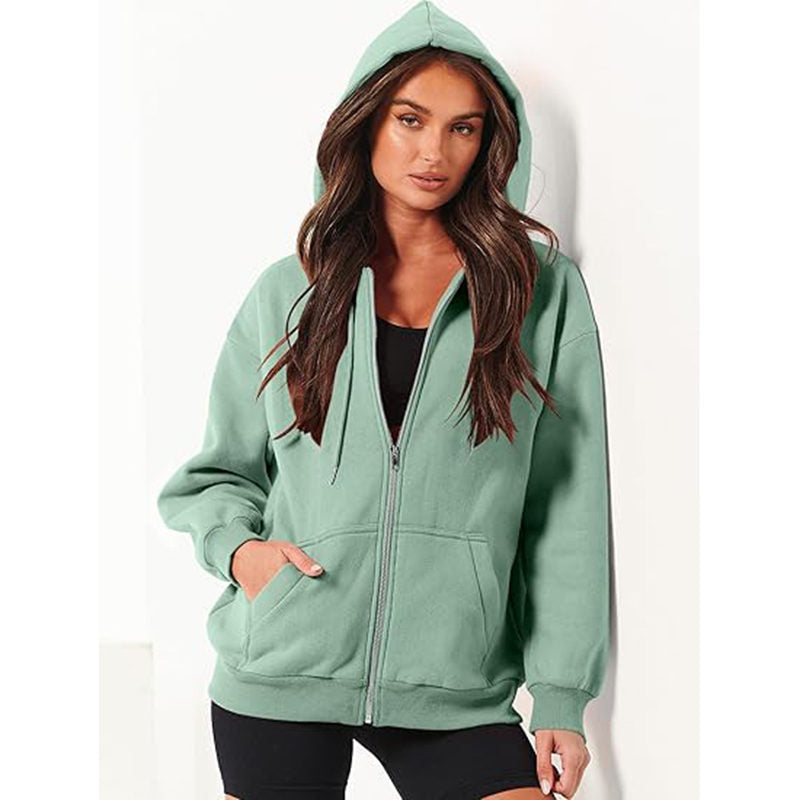 Beakey Womens Zip Up Hoodies with Pockets Y2K Oversized Sweatshirts-Light Green