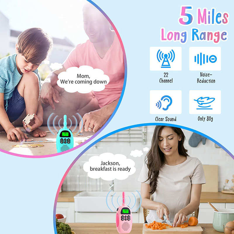 Beakey 2 Pcs Kids Walkie Talkies Rechargeable 22 Channels 2 Way Radio-Pink