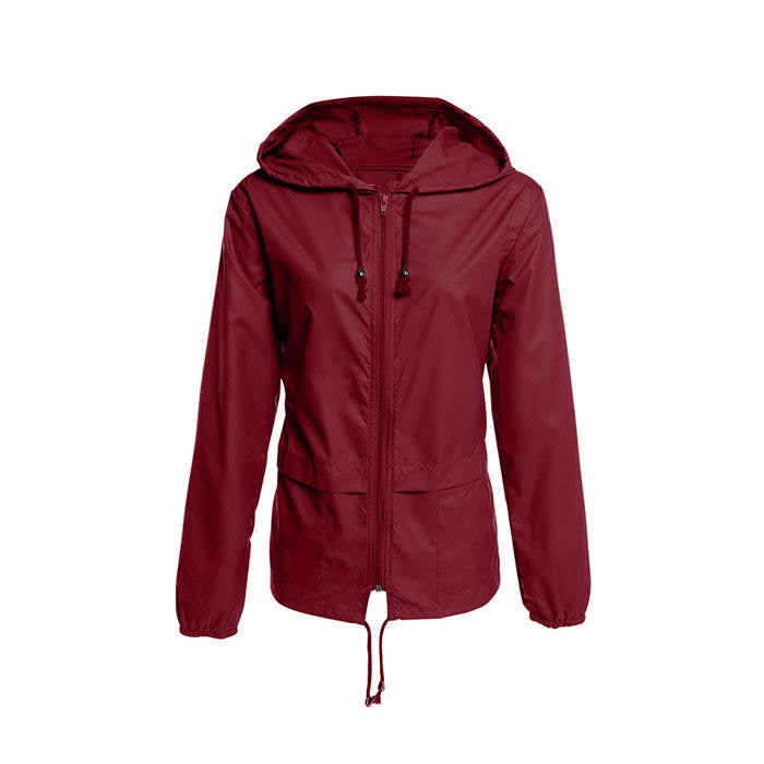 Beakey Women Lightweight Waterproof Raincoat Packable Outdoor Hooded Windbreaker-Wine Red-AL1064