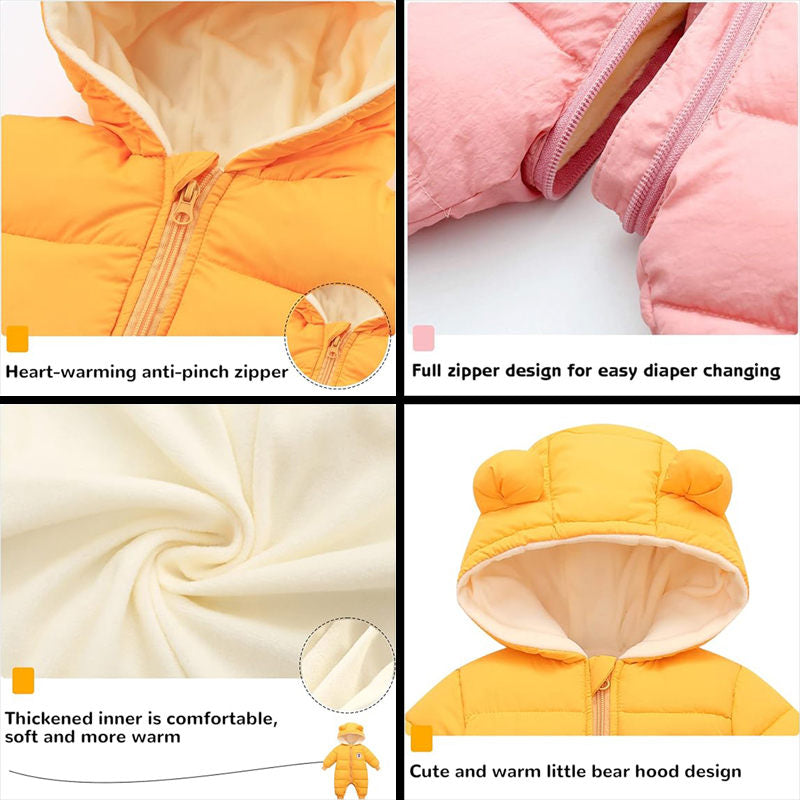 Beakey Cute Baby Snowsuit Zipper Closure Super Warm Hoodie Romper-Yellow